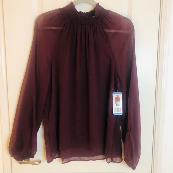 NWT New Joie long sleeve smocked top Blouse Wine Purple burgundy MSRP $278.00 - Picture 4 of 12